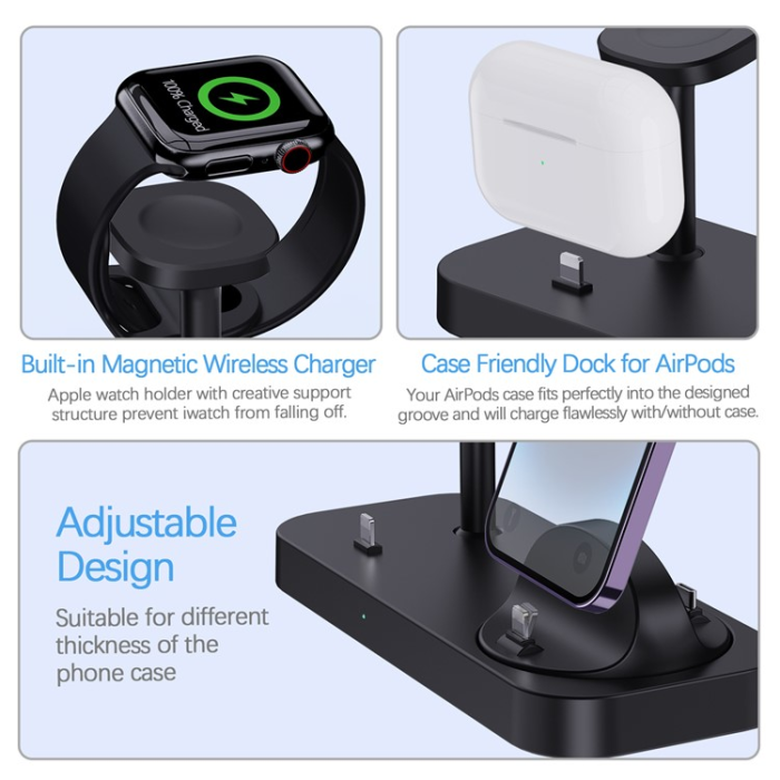OEM - 3in1 Trådlös Laddare iPhone, Apple Watch, Airpods B25 - Svart