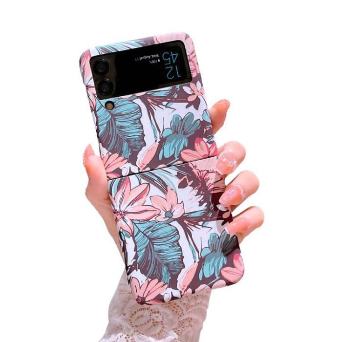 A-One Brand - Galaxy Z Flip 4 Skal Hard PC Floral Pattern - Vit Lotus