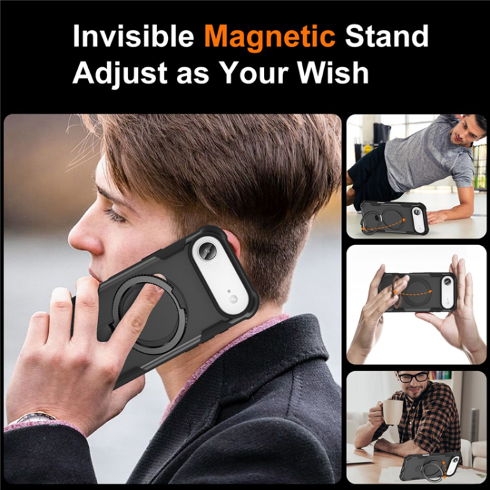 A-One Brand - iPhone 17 Air Mobilskal MagSafe Kickstand Shockproof - Svart