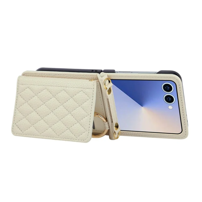 A-One Brand - Galaxy Z Flip 7 5G Mobilskal Korthållare Kickstand Rhombus - Beige