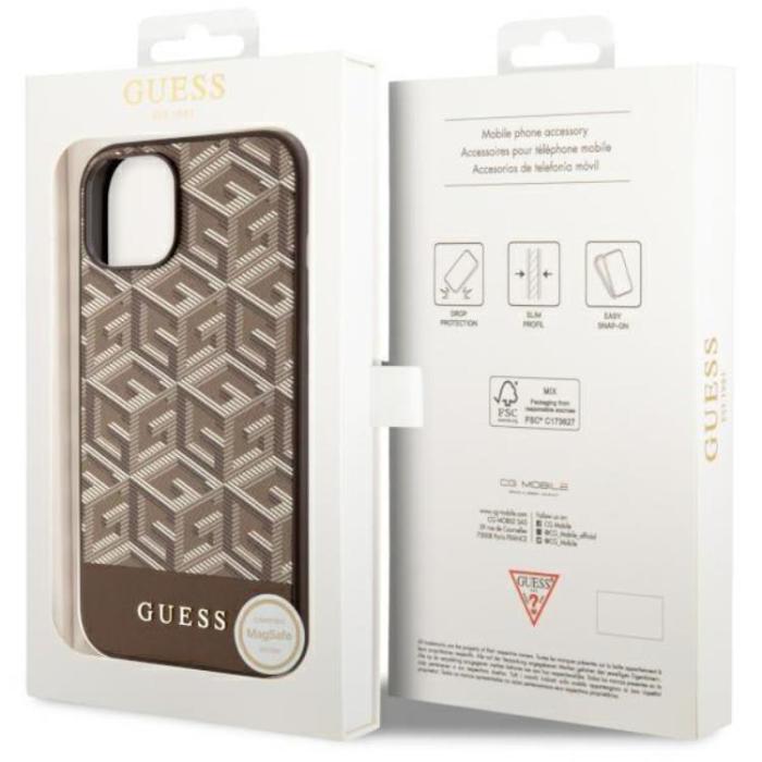 Guess - Guess iPhone 14 Plus Mobilskal MagSafe GCube Stripes - Brun