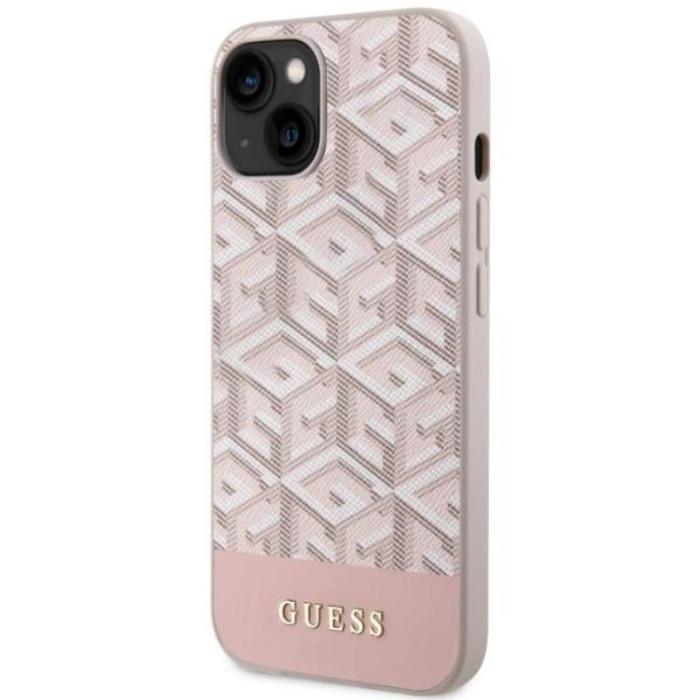 Guess - Guess iPhone 14 Plus Mobilskal MagSafe GCube Stripes - Rosa