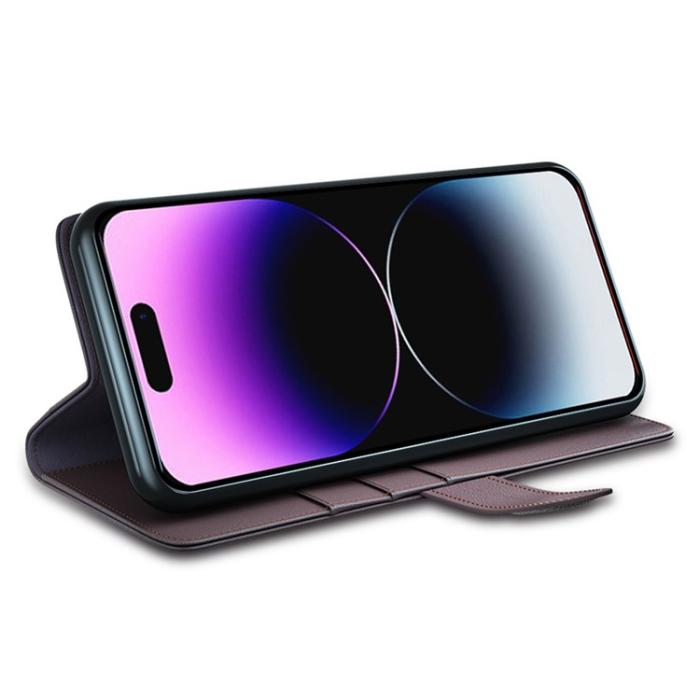 OEM - iPhone 15 Pro Max Plånboksfodral Äkta Läder Anti-Dust - Brun