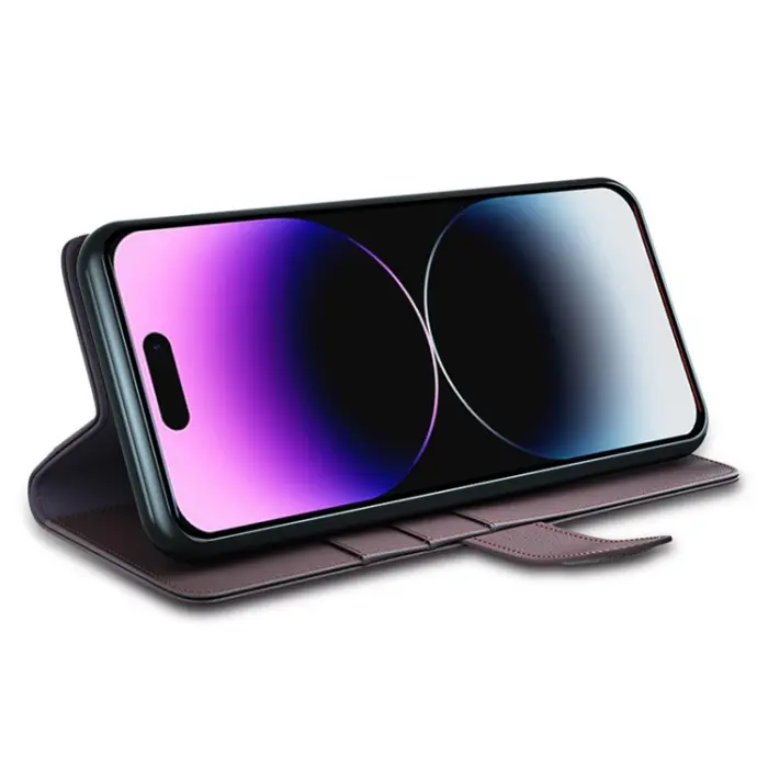OEM - iPhone 15 Pro Max Plånboksfodral Äkta Läder Anti-Dust - Brun