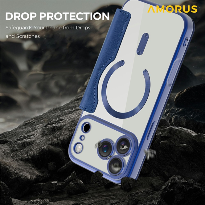 Amorus - AMORUS iPhone 17 Pro Plånboksfodral MagSafe RFID - Blå