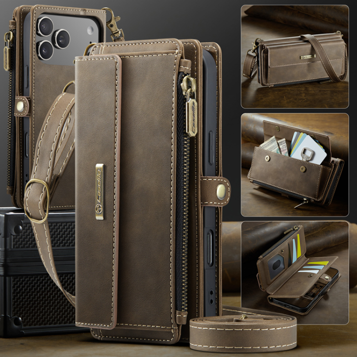 Caseme - CASEME iPhone 17 Pro Max Plånboksfodral Zipper RFID C39 - Brun