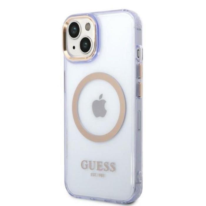 Guess - GUESS iPhone 14 Skal MagSafe Gold Outline Translucent - Lila