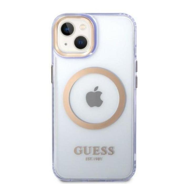 Guess - GUESS iPhone 14 Skal MagSafe Gold Outline Translucent - Lila