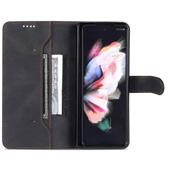 AZNS - AZNS Galaxy Z Fold 4 Plånboksfodral PU Läder Magnetic - Svart
