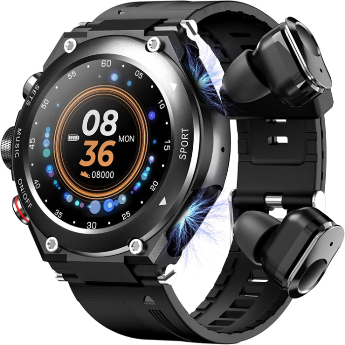 LEMFO - 2-i-1 Smart Watch med Earbuds TWS Bluetooth 5.0 - Svart