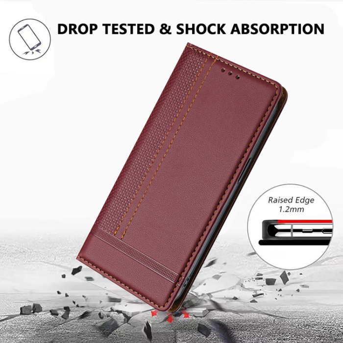 A-One Brand - iPhone 17 Air Plånboksfodral Kickstand Grid Pattern - Wine Röd