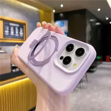 A-One Brand - Mobilskal f&ouml;r iPhone 15 Pro Max MagSafe Liquid Silikon Kickstand - Lila