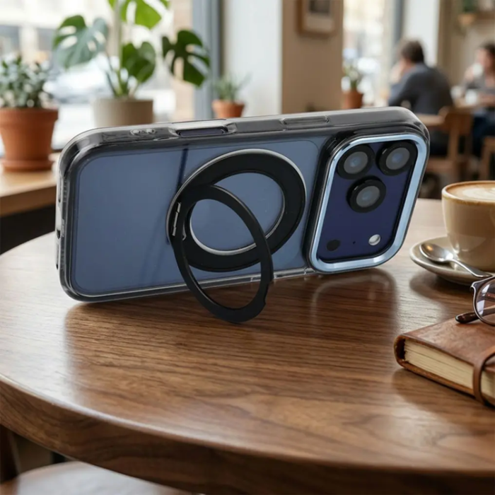 A-One Brand - Mobilskal Magafe iPhone 17 Pro Frame Circle med Stand - Svart
