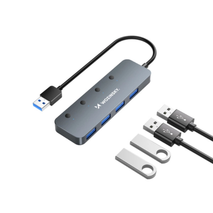Wozinsky - Wozinsky USB-A HUB 4x USB-A 3.0 med Kabel 0.3m Aluminum - Grå