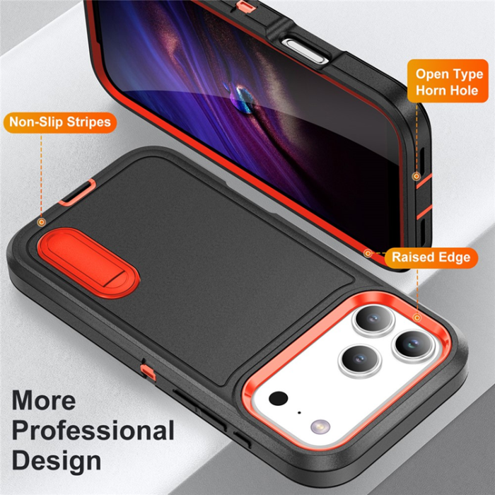 A-One Brand - iPhone 17 Pro Max Mobilskal Kickstand Silikon - Svart/Orange