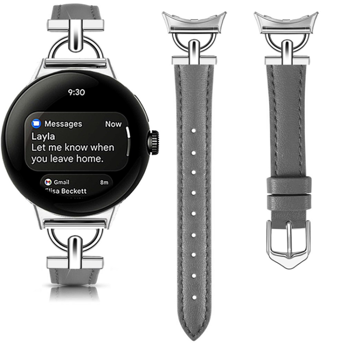 A-One Brand - Google Pixel Watch 3 45mm Armband Äkta Cow Läder - Grå