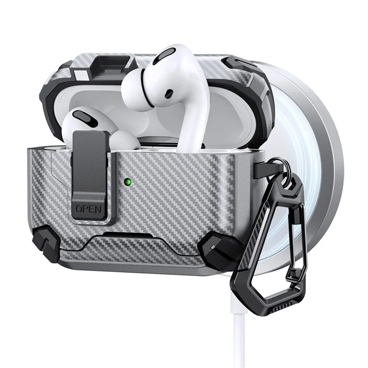 AirPods Pro 2 Skal Magsafe Carbon Fiber med Karbinhake - Grå | 2353 | AlltMobil
