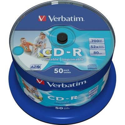 Verbatim CD-R, 52x, 700MB/80min, 50-pack, spindel, AZO, printable
