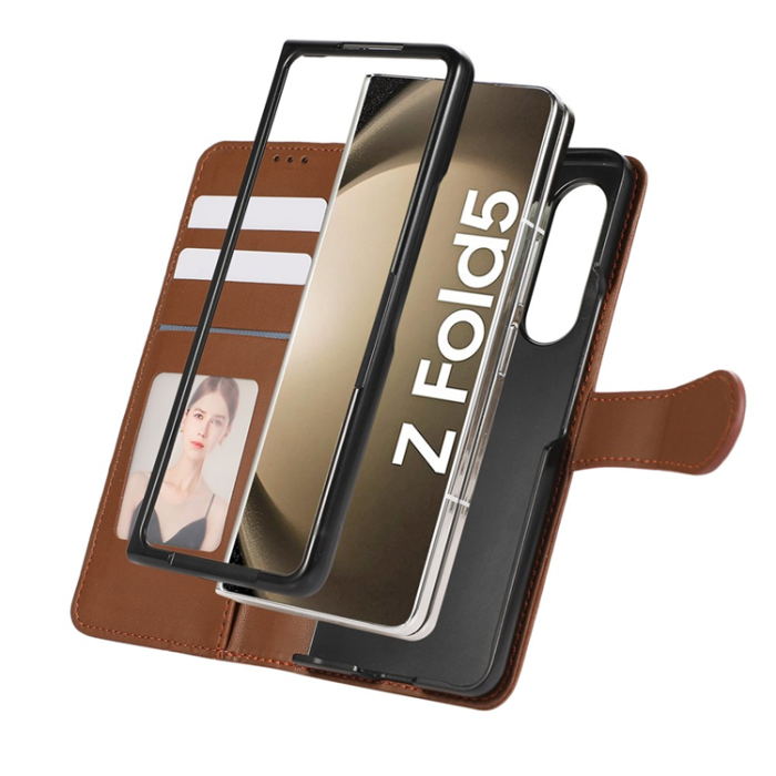 A-One Brand - Galaxy Z Fold7 Plånboksfodral 3D Rhombus Grid Imprinted - Brun