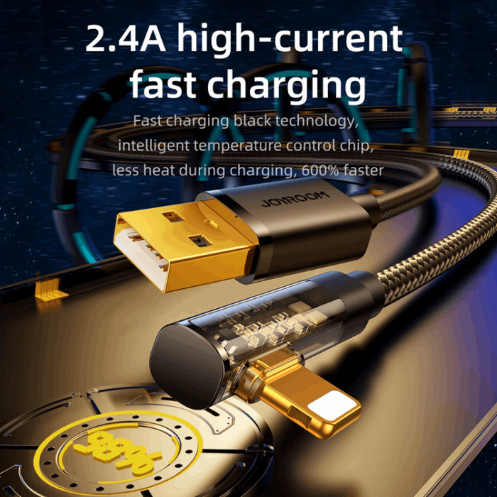 Joyroom - Joyroom Angled USB-A till Lightning kabel 1.2m - Blå