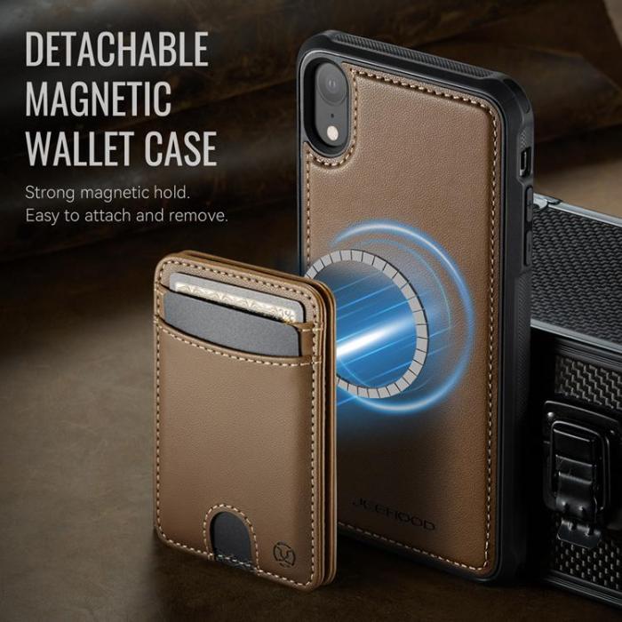 OEM - JEEHOOD Mobilskal till iPhone XR MagSafe Konstläder Med Kortfack - Brun