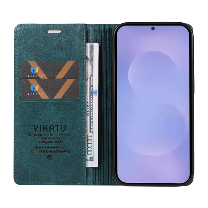 YIKATU - YIKATU Galaxy S26/S26 Pro Plånboksfodral Litchi Läder - Blå