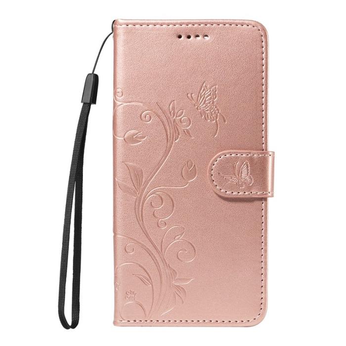 OEM - Samsung Galaxy A37 Plånboksfodral Konstläder Blommönster Ställ - Roséguld