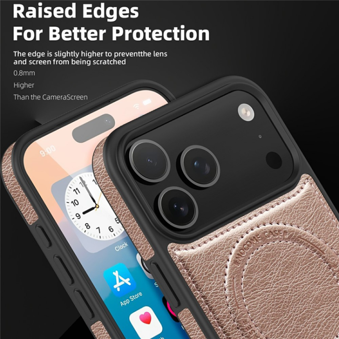A-One Brand - iPhone 17 Pro Mobilskal MagSafe Kickstand Läder - Roséguld