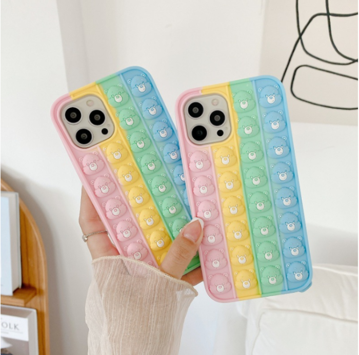 Fidget Toys - MultiColor Bear Faces Pop it Fidget Skal till iPhone 7/8/SE 2020