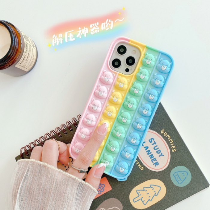 Fidget Toys - MultiColor Bear Faces Pop it Fidget Skal till iPhone 7/8/SE 2020