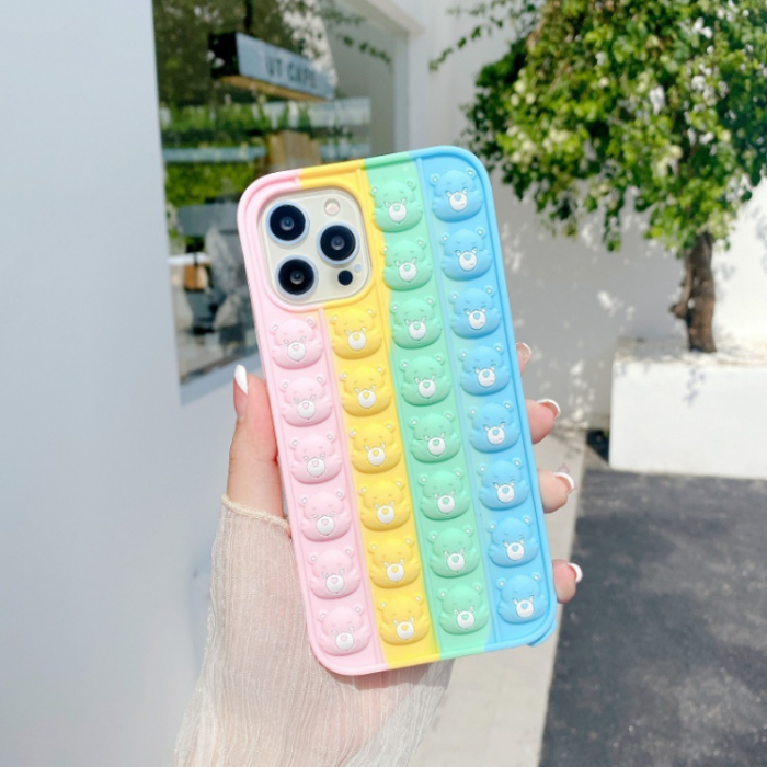 Fidget Toys - MultiColor Bear Faces Pop it Fidget Skal till iPhone 7/8/SE 2020