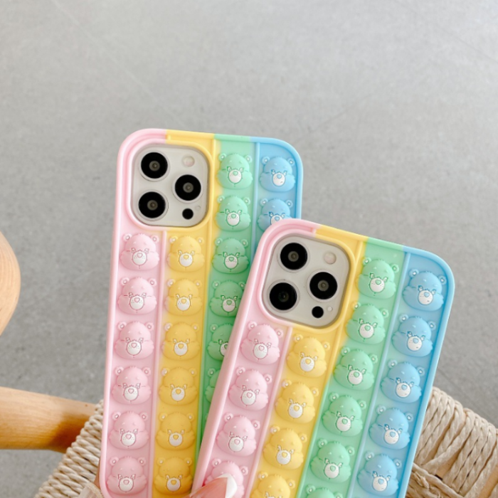 Fidget Toys - MultiColor Bear Faces Pop it Fidget Skal till iPhone 7/8/SE 2020