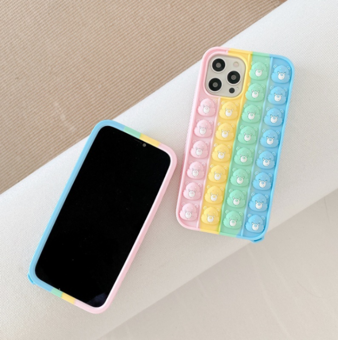 Fidget Toys - MultiColor Bear Faces Pop it Fidget Skal till iPhone 7/8/SE 2020