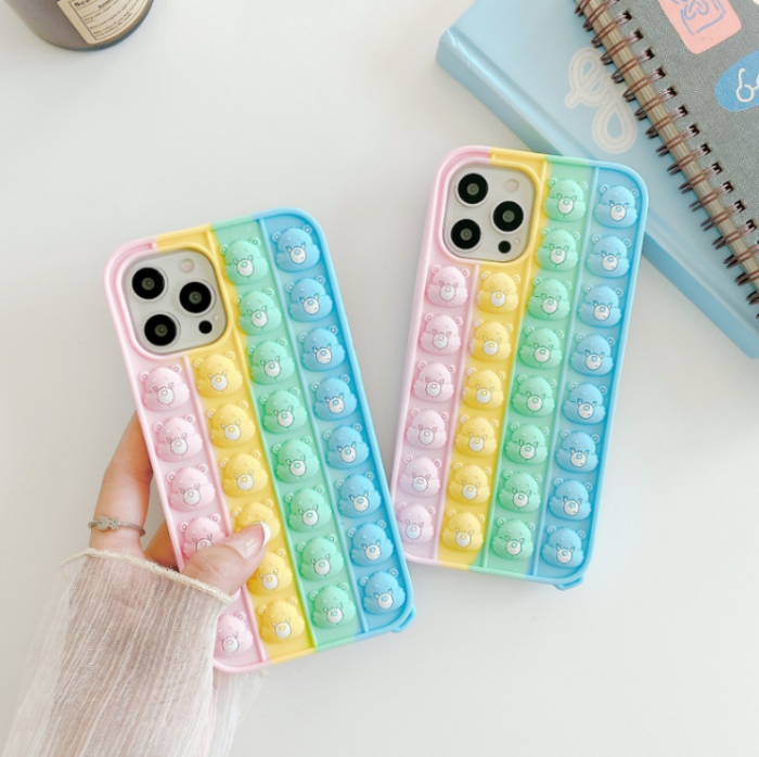Fidget Toys - MultiColor Bear Faces Pop it Fidget Skal till iPhone 7/8/SE 2020