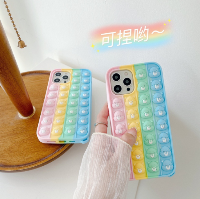 Fidget Toys - MultiColor Bear Faces Pop it Fidget Skal till iPhone 7/8/SE 2020