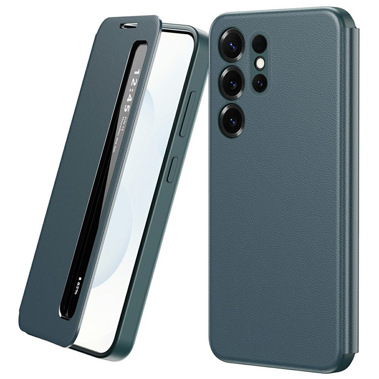 Mobilskal till Galaxy S22 Ultra Smart View Window Läder - Grön (Grön) | 2353 | AlltMobil