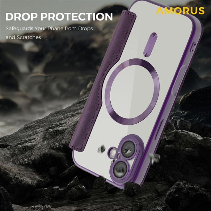 Amorus - AMORUS iPhone 17 Plånboksfodral MagSafe RFID Blocking - Lila