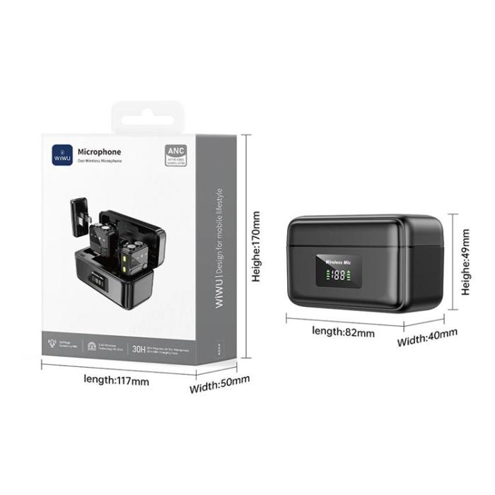 WIWU - WIWU Lavaliermikrofon med iP + Typ C 2-i-1-Mottagare Wi-WM005 - Svart