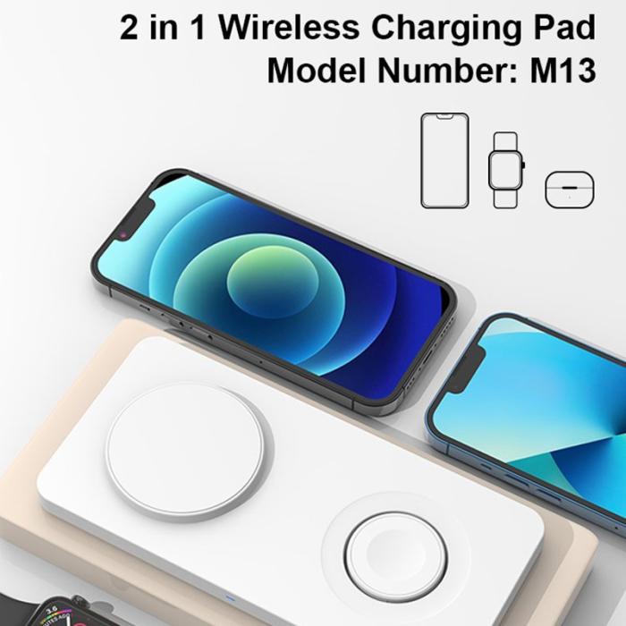 OEM - M13 2-i-1 Magnetisk Trådlös Laddare för AirPods/iPhone/Apple Watch - Svart
