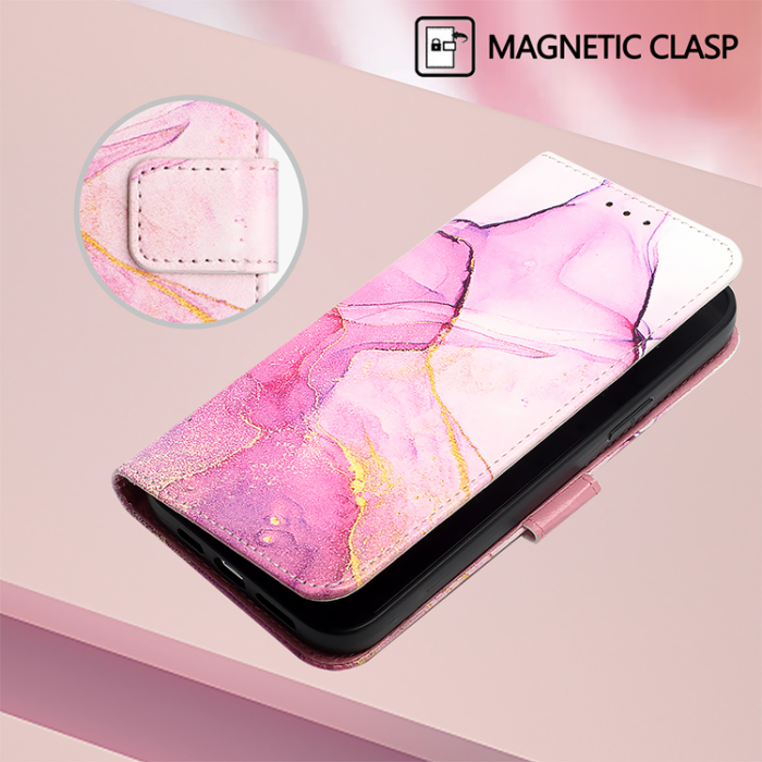 A-One Brand - iPhone 16e Plånboksfodral Marble Pattern med Rem LS001