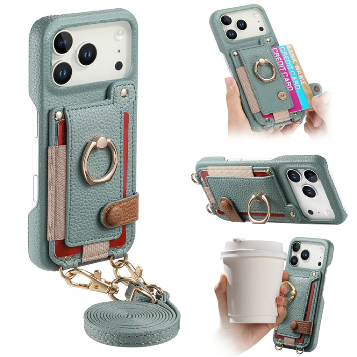 A-One Brand - iPhone 17 Pro Max Mobilskal med Korthållare Ring Kickstand - Blå