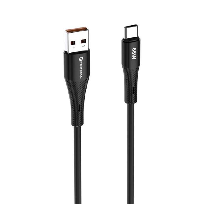 Forcell - FORCELL USB-A till USB-C 66W Kabel 3A 1m QC4.0 Silikon C342 - Svart