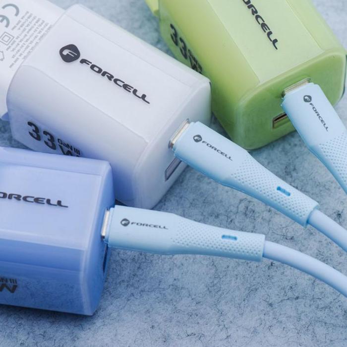 Forcell - FORCELL USB-A till USB-C 66W Kabel 3A 1m QC4.0 Silikon C342 - Blå