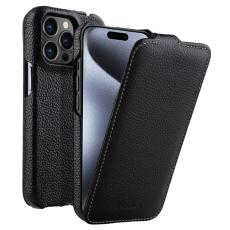 Melkco - MELKCO Mobilskal till iPhone 15 Pro Max &Auml;kta L&auml;der + PC Vertikal Svart
