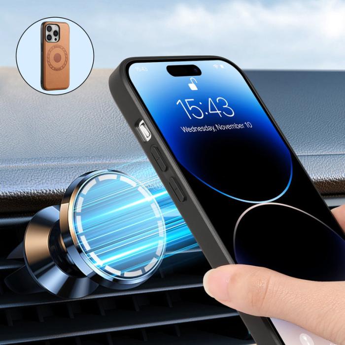 DENIOR - DENIOR A10 Mobilskal till iPhone 16 Pro Max Äkta Läder Khaki