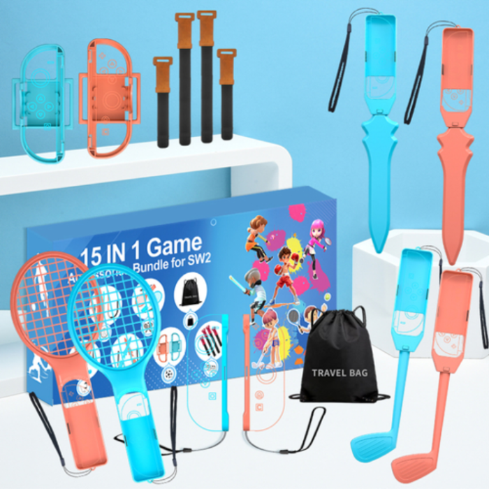 A-One Brand - Nintendo Switch 15-i-1 familjeaccessoarset 2 - Orange & Blå