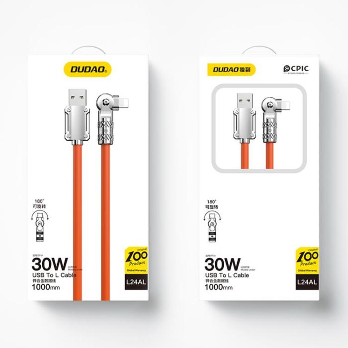 Dudao - Dudao Kabel USB-A Till Lightning (1m) Angled - Orange