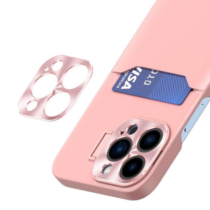 OEM - iPhone 14 Skal Korthållare Läder Kickstand - Rosa