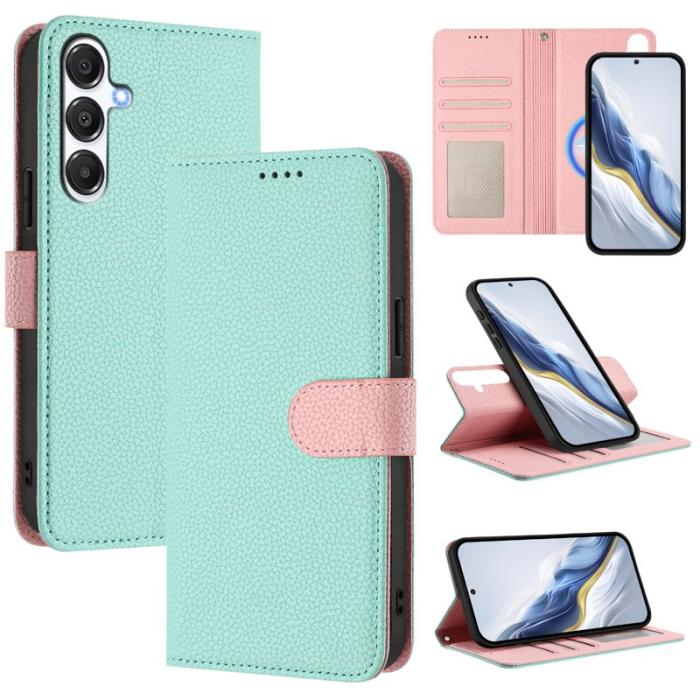 OEM - Samsung Galaxy A35 5G Fodral Äkta Läder Magnetiskt - Mintgrön / Rosa