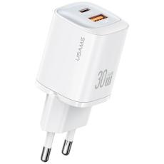 USAMS - USAMS V&auml;ggladdare CC254 30W GaN USB-C/USB-A HC-serien CC254TC02 &ndash; Vit